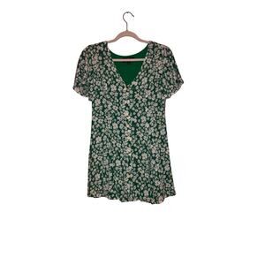 💥Lulus Daisy Floral Mini Dress Green Button Front Lace Up Back Size Small